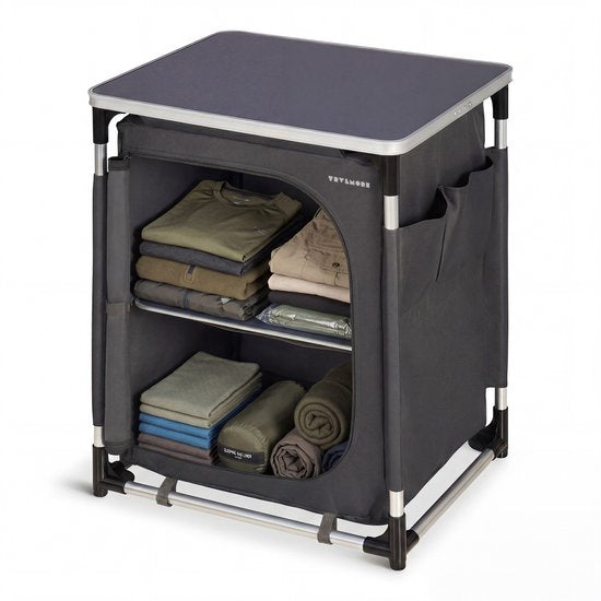 TRVLMORE Campingkast - Campingkeuken - 70KG Draagvermogen - Aluminium Frame - Inklapbaar - Incl. Draagtas - 50x60x72CM - Grijs