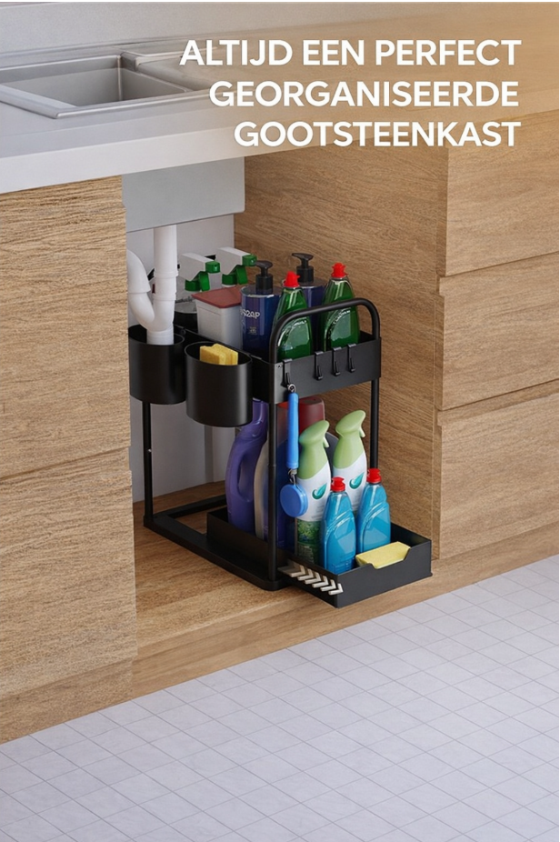 Heldenwerk Gootsteenorganizer - 2 Laags - In hoogte verstelbaar - 40 x 22 x 38 cm - Zwart