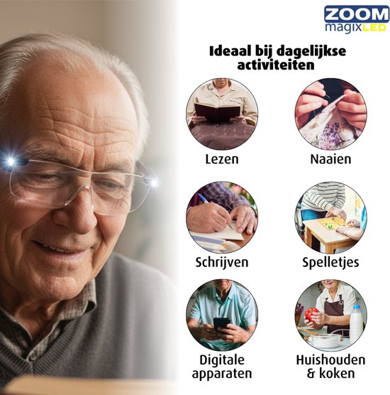 Vergrootglas Bril - Loepbril met LED Verlichting - Hobby Vergrootbril - 160% Vergroting - Krasbestendige Glazen - Inc. Opberghoes & Brillendoekje
