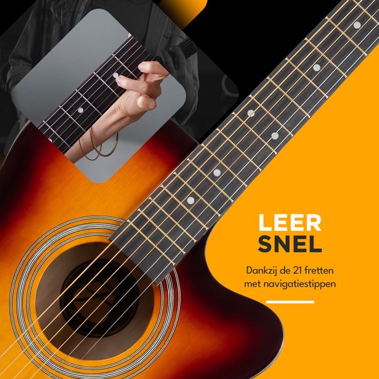 Finesse Akoestische Gitaar - met Videocursus - 4/4 40" - Western Gitaar - Gitaar Kind & Volwassenen - Sunburst
