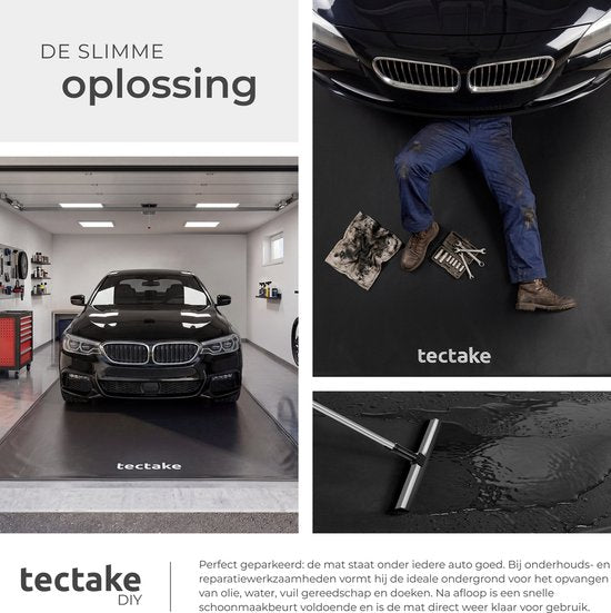 tectake® Garagemat - Vloermat - 550 x 240 cm - Antislip en Waterdicht - Inclusief Uitschuifbare Trekker, Klittenbandpads en Alcoholdoekjes - Milieumat - Werkplaatsmat - Voor Garage, Motor en Auto