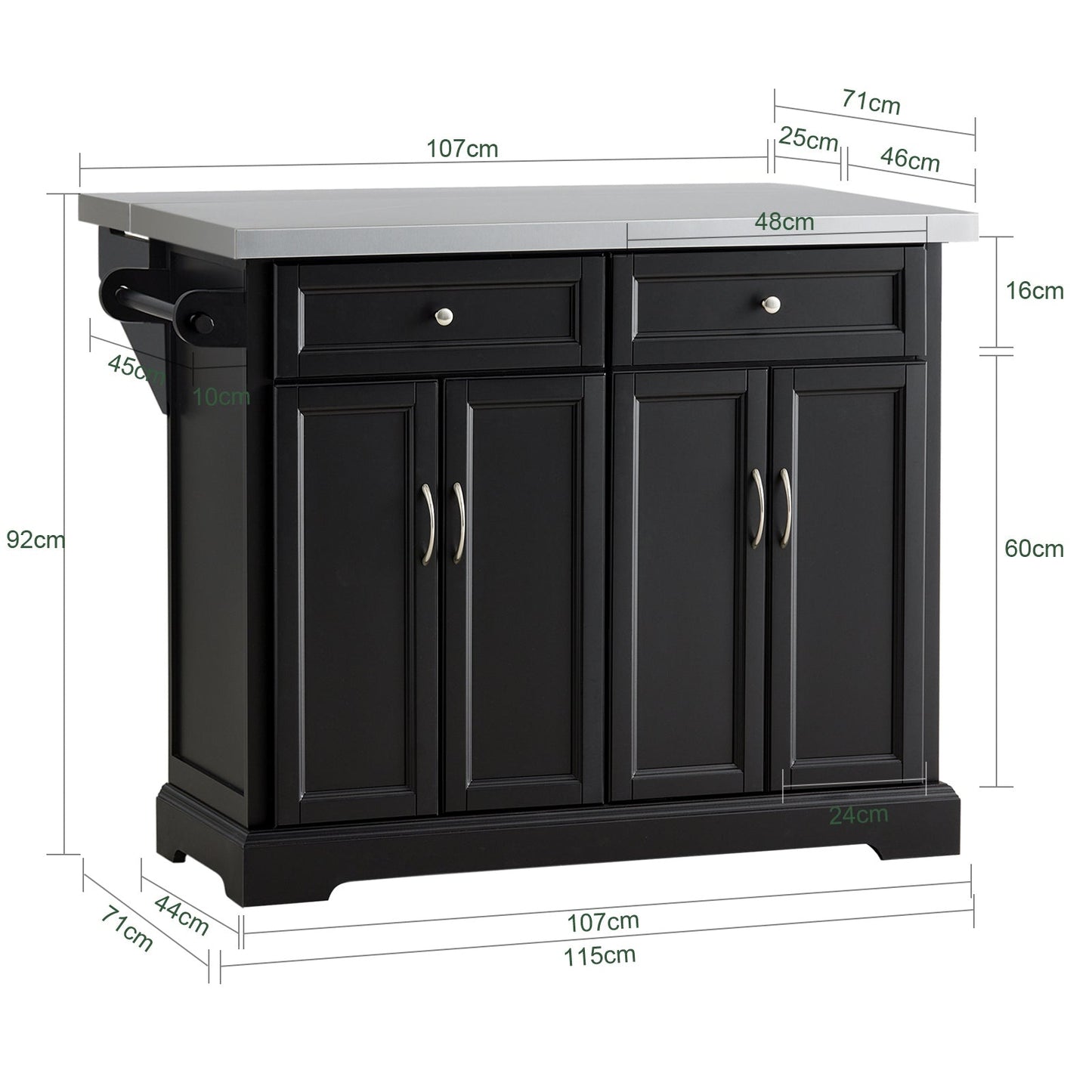 SoBuy - Keukeneiland met Uitbreidbaar Werkblad - 115x92x46-71 cm - Zwart