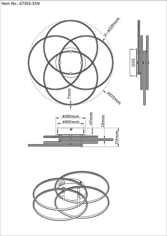 Globo - plafonniere - KOMBOS - staal - metaal - Ø 52cm - LED - 67355-55N