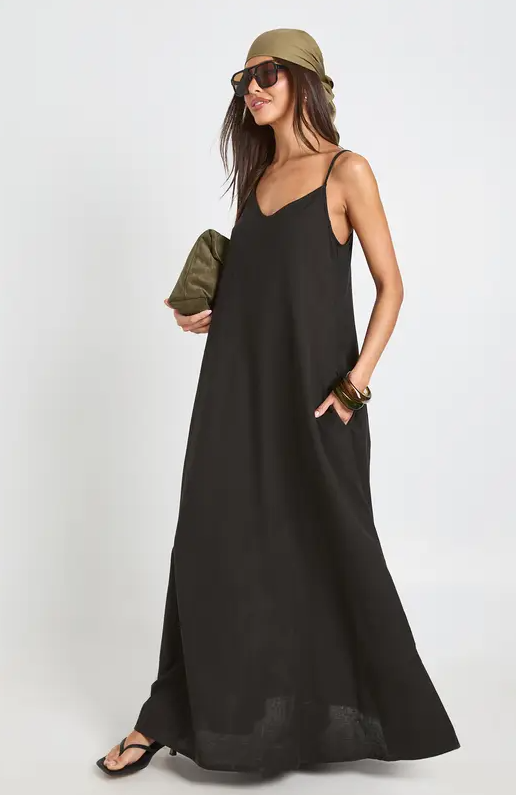 Linnen Look Zakdoek Zoom Maxi Jurk - Maat 36