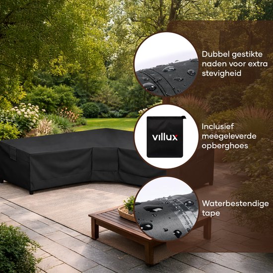 Villux Beschermhoes Tuinbank - Beschermhoes Tuinmeubelen - Hoes Tuinmeubelen - Hoes Tuinset - Loungeset - Waterdicht - Hoes Loungeset - 420D - 300/98 x 300/98 x 70cm