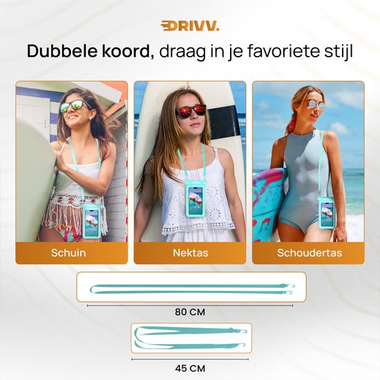 Drivv. Luxe Waterdicht Telefoonhoesje – Drijvend - Dubbele Klipsluiting - Telefoons tot 6.8 inch – Onderwater Hoesje Telefoon - Blauw