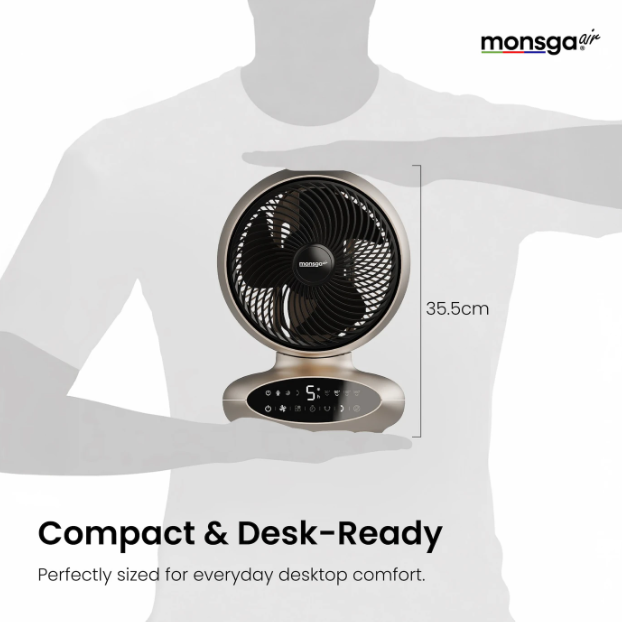 Monsga AC200 Turbotafelventilator - 30 dB Ultrastil - 360° Oscillatie - Afstandsbediening