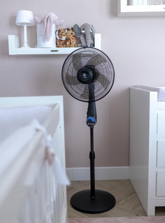 AirKing Statiefventilator - Extra Stille, Energiezuinige Ventilator met 5 Snelheidsstanden - Afstandsbediening, Timerfunctie & Roterende Luchtstroom - Zwart - Koelventilator voor Kamer