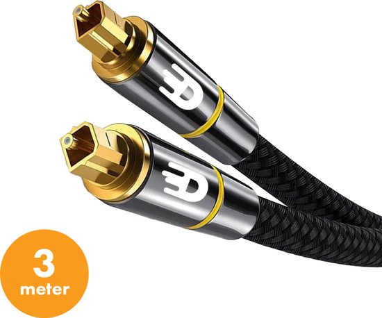Drivv. Premium Toslink Optische Kabel Nylon - Optische Audiokabel - Male to Male - 3 meter - Zwart
