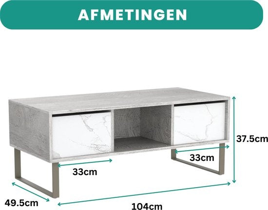 Niceey Salontafel met Lade - Koffietafel - Bijzettafel - Opbergruimte - Hout - 104 x 49.5 x 39.5 cm - Marmerlook