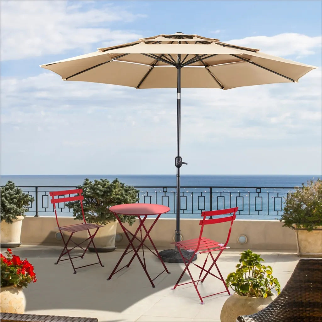 Yaheetech 3-laags Kantelbare Parasol Ø324 cm, Lichtbruin