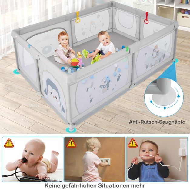Coast Babybox met 50 Ballen en 2 Ritsdeuren - Grijs - 205 x 147 x 68,5 cm