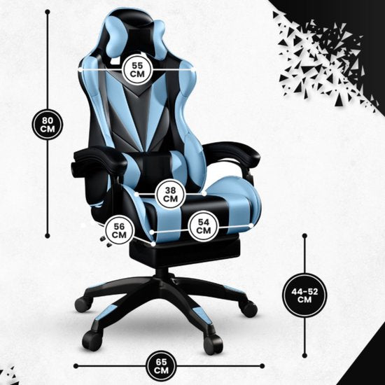 Bayt Gamestoel - Gaming stoel - Gamingstoel - Comfort gamer stoel - Zwart en Lichtblauw