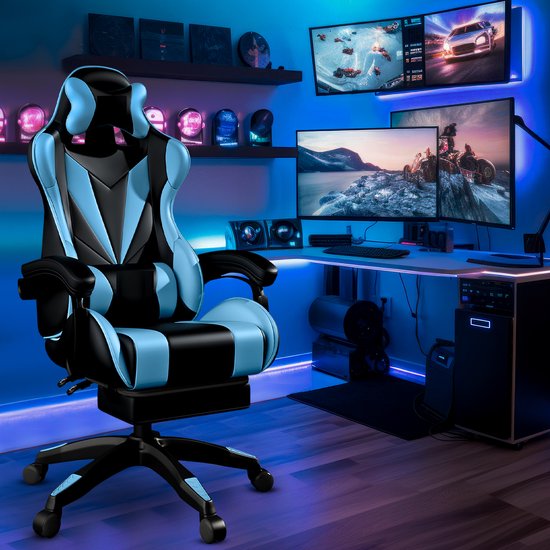Bayt Gamestoel - Gaming stoel - Gamingstoel - Comfort gamer stoel - Zwart en Lichtblauw