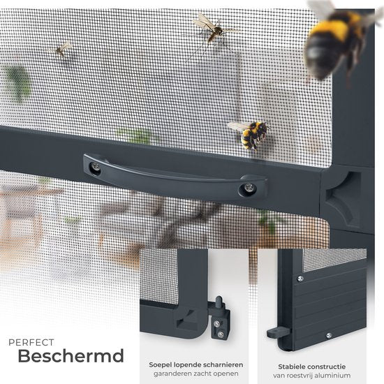 tectake® Hordeur 95 x 210 cm – Insectenhor met Aluminium Frame – Op Maat te Maken – Glasvezel Muggengaas – Weer- en UV-bestendig – Incl. Montagemateriaal – Antraciet