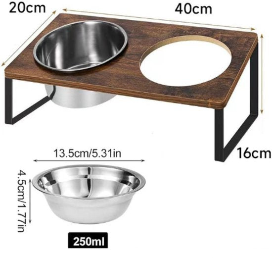 Ceruzo Dubbele Voerbak met Standaard - 40x20x16 cm - Metaal- MDF