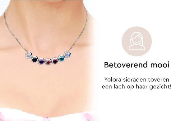 Yolora Dames Ketting met Hanger - 7 Gekleurde Kalpa Camaka Kristallen - Set van 7 - Zilverkleurig