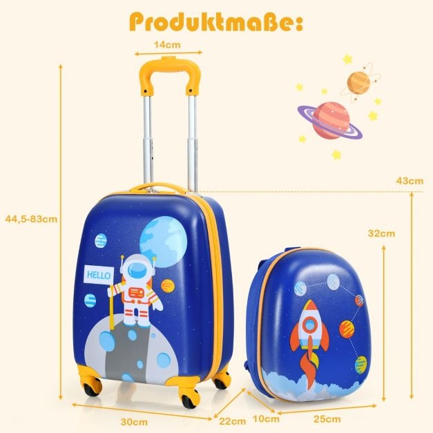 Coast Kinderkofferset 2-delig Kindertrolley + Rugzak Astronaut Donkerblauw