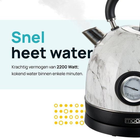 MOA Waterkoker Retro - 1.8L - RVS - BPA vrij - 2200W - 27.50x23.50x19.50 cm - Wit Marmer