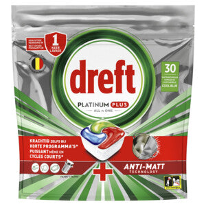Dreft Platinum Plus All In One Vaatwastabletten – Anti-Dofheidstechnologie – Met Zout- & Spoelglansfunctie