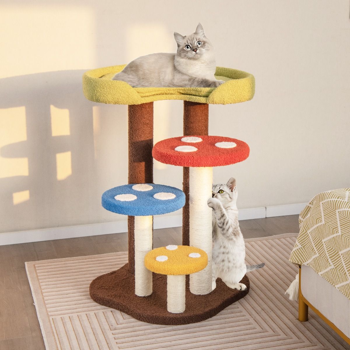 Coast Krabpaal Kattenboom - 5 verdiepingen - 3 sisalpalen - paddenstoeldesign - 60 x 65 x 94 cm