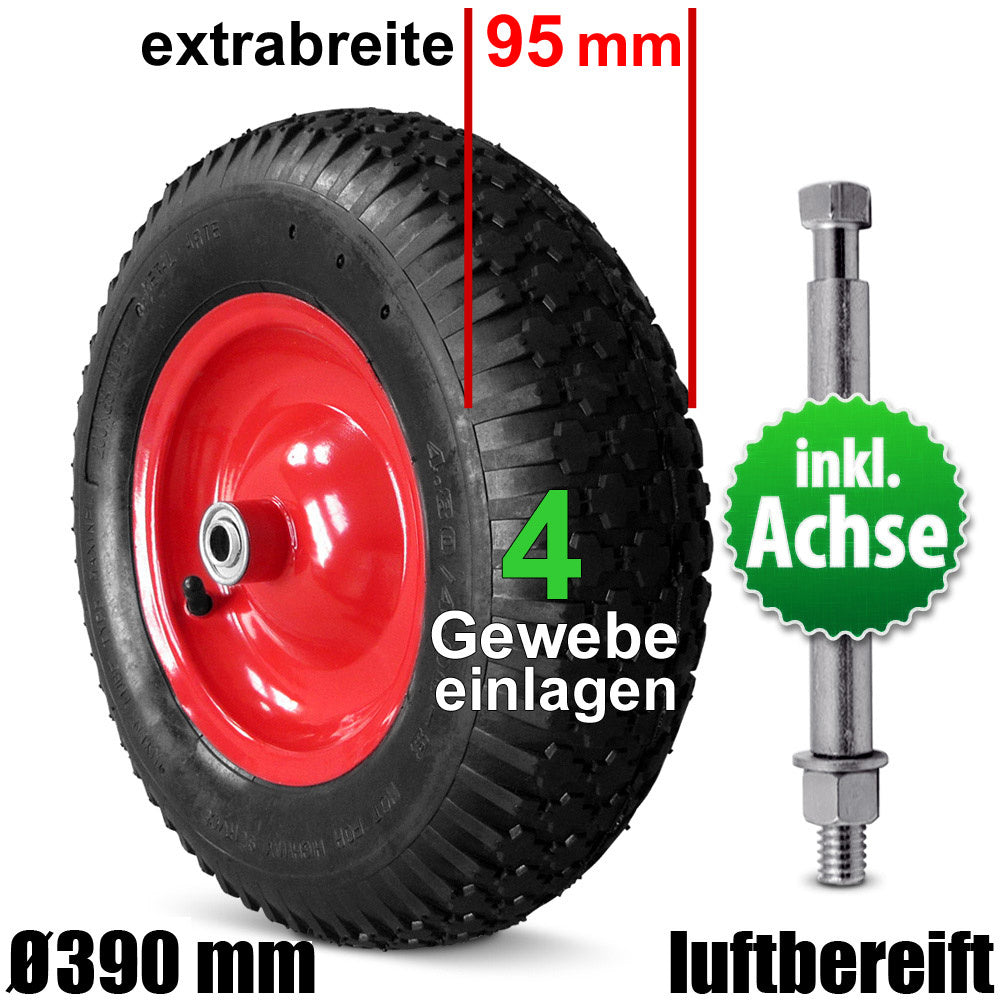 Gardebruk Kruiwagenwiel - met As/Luchtband - Ø 390mm 95 mm Breed