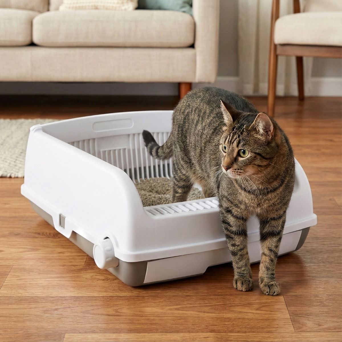 Coast Halfautomatische Kattenbak - Uittrekbare Lade - Spatwaterdichte Zijwanden - Wit