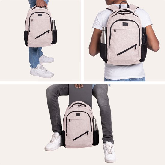 TRVLMORE Rugzak met Levenslange - Rugtas met 15,6 Inch Laptopvak - Schooltas - Spatwaterdicht - Heren en Dames - Jongens en Meisjes - 28L - Roze