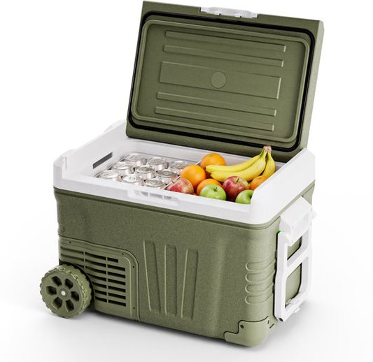 Auronic Elektrische Koelbox - Compressor - 35L - 12V en 240 volt - Camping Koelkast - Frigobox Auto - Met Wielen en Hendel - Groen