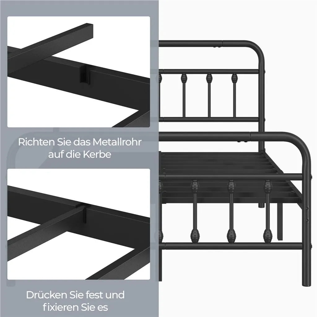Yaheetech Bedframe 140 × 200 cm – Zwart Metaal – Metalen Bed met Lattenbodem en 32,5 cm Opbergruimte