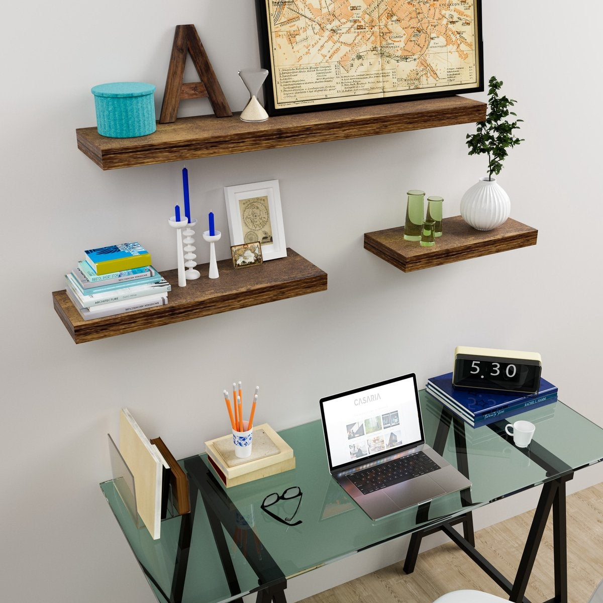 Casaria Wandplank Zwevend - 90 cm/15kg Belastbaar - Donker Eiken
