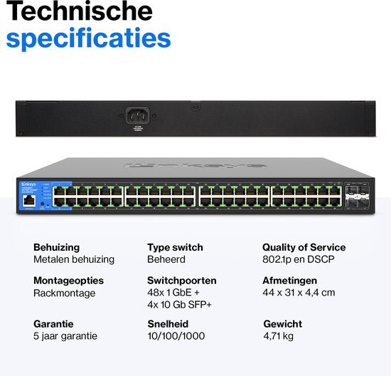 Linksys LGS352MPC - Netwerk Switch - Gigabit - Managed - 48 Poorten - PoE+ - Zwart