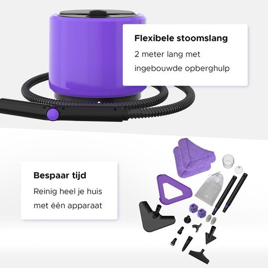 Motionflow Stoomreiniger PRO - Dieptereiniging met Verwarmingsfunctie - 1500W 1.5L Watertank - Handstomer voor Diepe Reiniging Vloer, Bank, Badkamer en Tapijt - Tapijtreiniger & Vlekkenreiniger - Zetelreiniger - Zwart