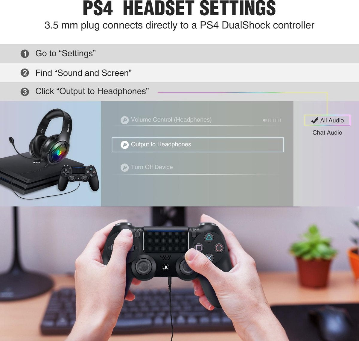 WINTORY M1 RGB Gaming Headset - PS4, Xbox One & laptops - Zwart