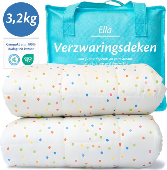 EL Life Verzwaringsdeken Kind 3,2kg - OEKO-TEX Katoen Zwaartedeken 100 x 150cm - Weighted Blanket - Verzwaarde Deken Stippen