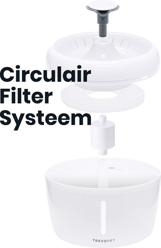 TrevoPet® Drinkfontein Kat - Waterfontein Kat - Kattenfontein - Fluisterstil - Drinkfontein - Drinkbak Kat - 2.5 Liter - Inclusief Filter - Wit