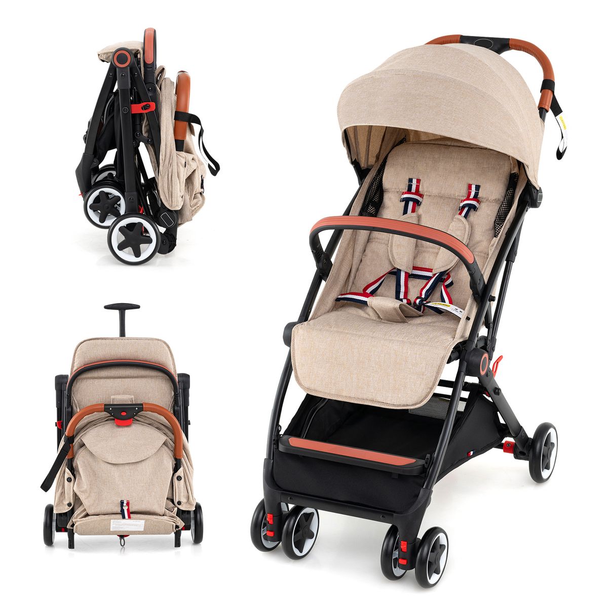 Coast Opvouwbare Kinderwagen - verstelbare rugleuning en voetensteun - schokdempende wielen - beige