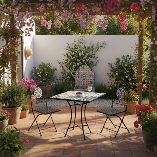 AXI Camilla Bistro Tafel - Zachtblauw – Metalen tuintafel – Vierkant – 60 x 60 x 75 cm - Mozaïeklook – Ingelegd met keramische tegels – Voor tuin, terras en balkon