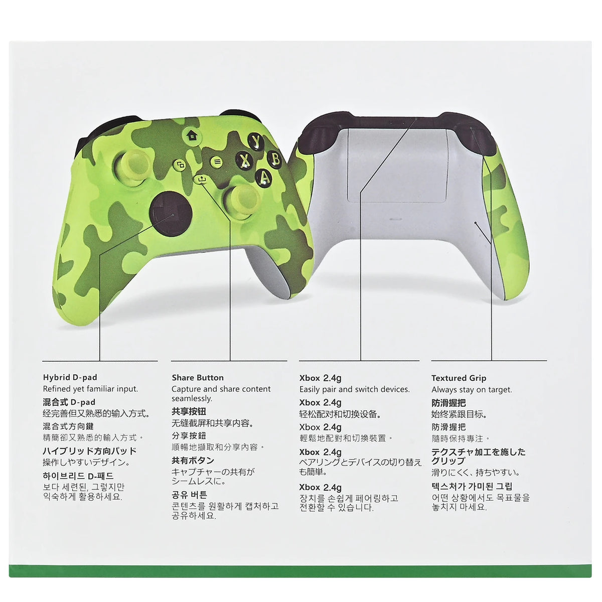 Rexsun WR007 Draadloze Gamecontroller - Camouflagegroen - 2.4G, Xbox One/PC, Trilfunctie