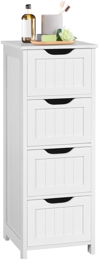 Yaheetech Badkamerkast 30 x 30 x 82 cm - Wit - Staande Opbergkast met 4 Laden
