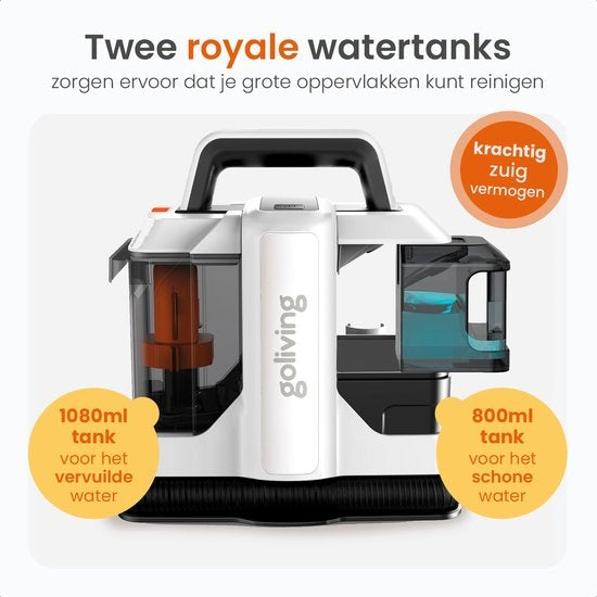 Goliving Tapijtreiniger - Reinigingsmachine - Krachtige Vlekkenreiniger - 450W Motor - Draagbare Bank Reiniger - Waterstofzuiger Met 2 Opzetstukken