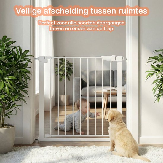 Traphekje Zonder Boren – 76 t/m 82 cm – Veiligheidshekje – Klembevestiging - Kinderhekje - Hondenhek - Wit