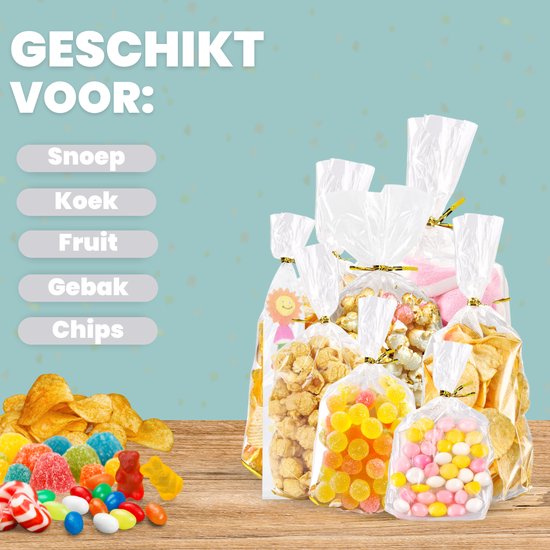 Feestio Uitdeelzakjes Mix Set - 300 Stuks - Snoepzakjes - Traktatie Zakjes Kinderfeestje - Cellofaanzakjes Transparant - Cadeauzakjes - Snoepzak
