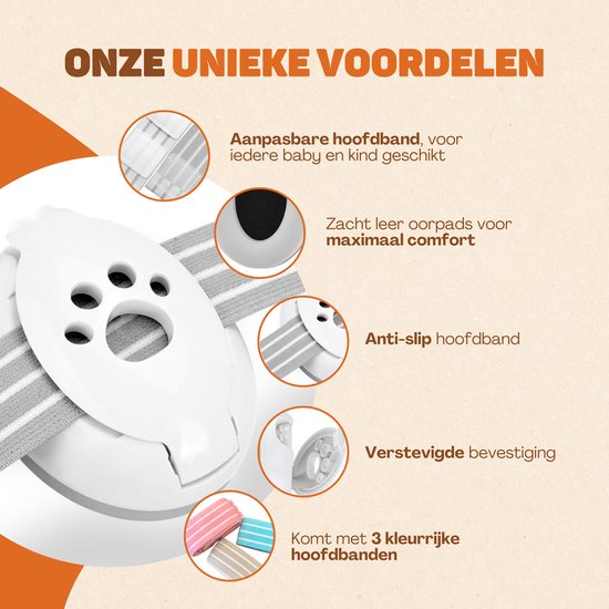 Vulpes Goods® BabyCare Gehoorbescherming – Baby & Peuter Oorkappen – 25 dB – Incl. 3 Hoofdbanden & Tas