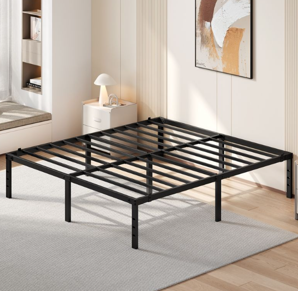 Yaheetech Metalen Tweepersoonsbed - Zwart - 201 x 181 x 41,5 cm - Matras 180 x 200 cm, Met Lattenbodem