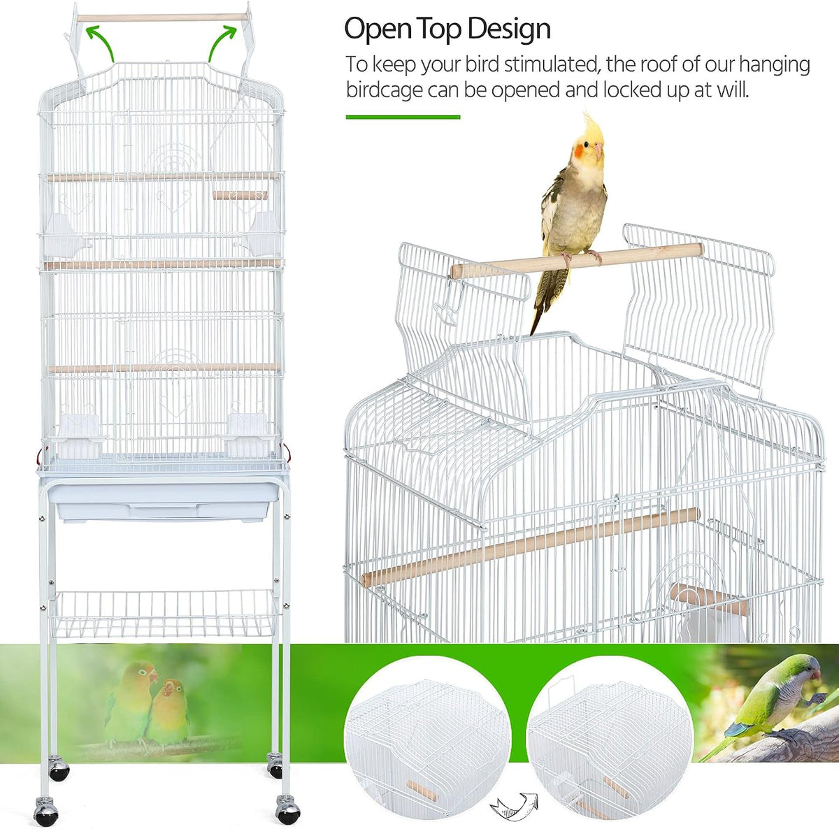 Yaheetech XXL Vogelkooi met Standaard - 46 x 35,5 x 158 cm - Wit