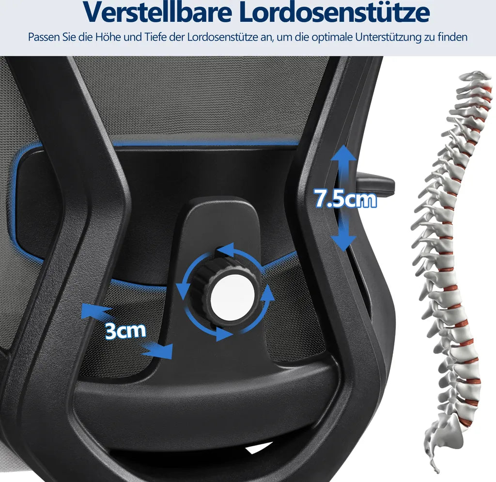 Yaheetech Ergonomische Bureaustoel - Mesh - Verstelbaar - Met Hoofdsteun - Armleuningen - Zwart