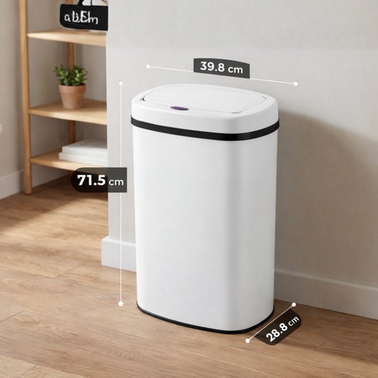 Bayt Prullenbak - Prullenbak 60 Liter - Prullenbak met Sensor - Vuilnisbak - Afvalbak - Metaal - Wit