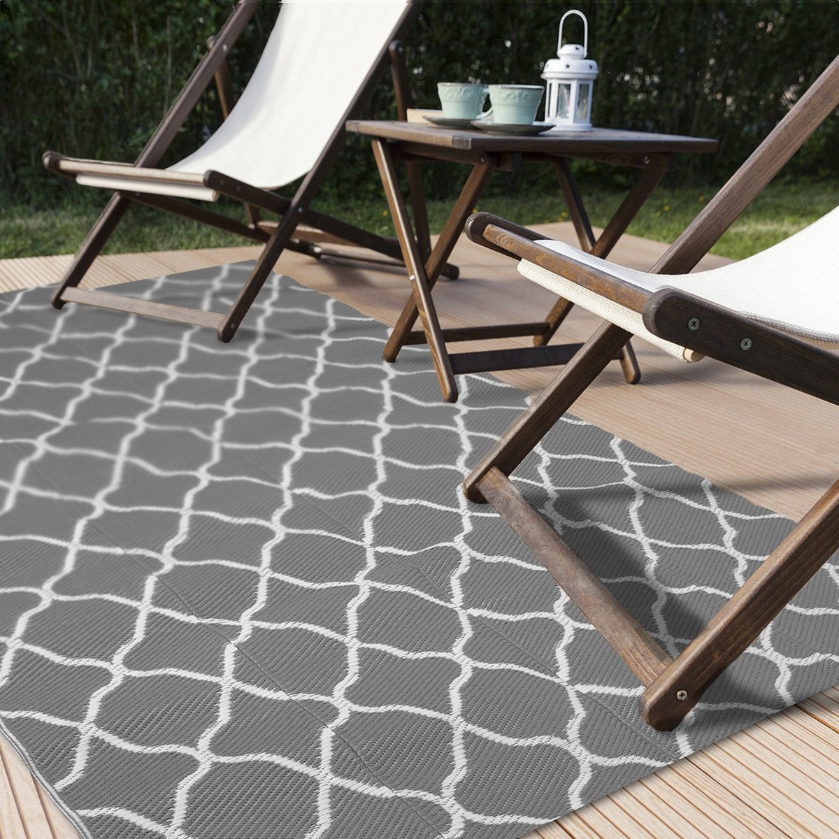 LifeGoods Buitenkleed - 120x180CM - Vloerkleed - Tuintapijt - Omkeerbaar - Incl. Draagtas - Met Patroon - Grijs/Wit