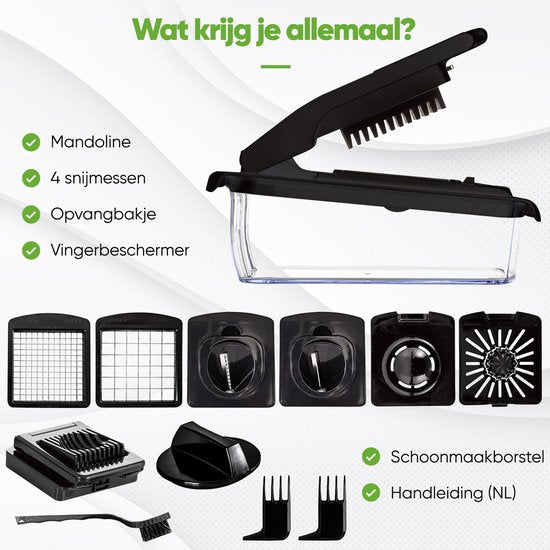Stosh Mandoline - Groentesnijder - Uiensnijder - Spiraalsnijder - 7 Delig - BPA vrij - Zwart